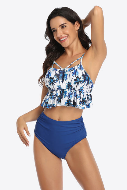 Tropical Print Ruffled Two-Piece Swimsuit-Teresa&#39;s Fashionista LLC