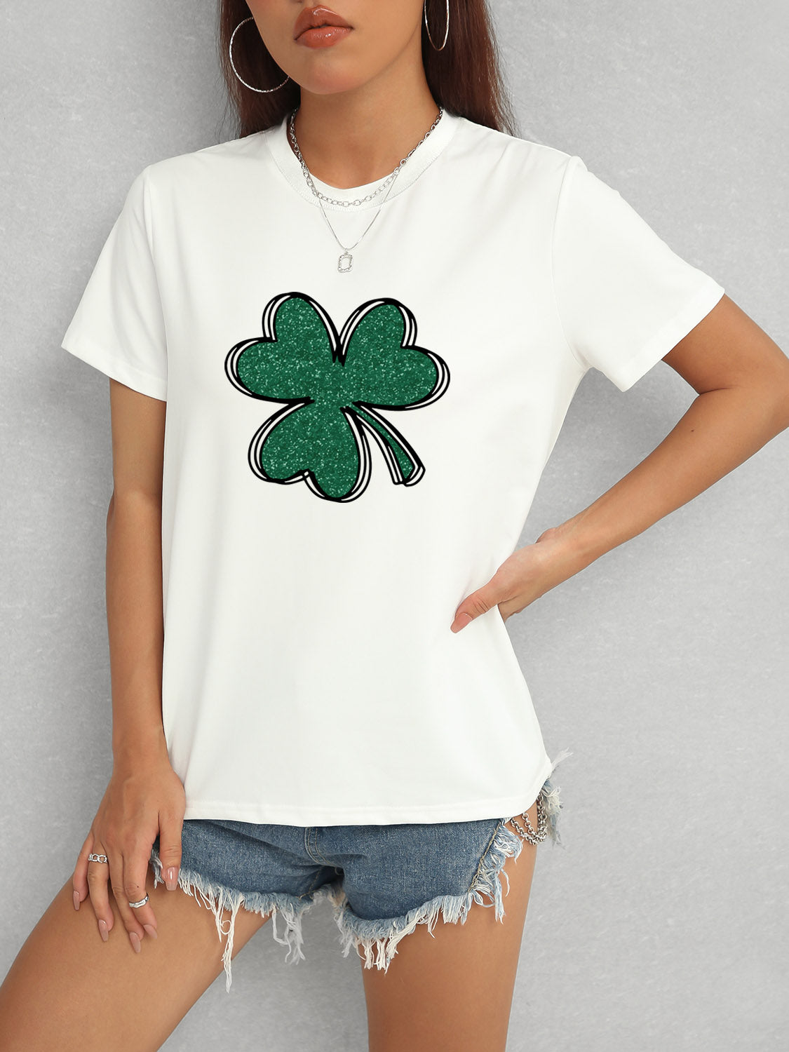 Lucky Clover Round Neck T-Shirt-Teresa&#39;s Fashionista LLC