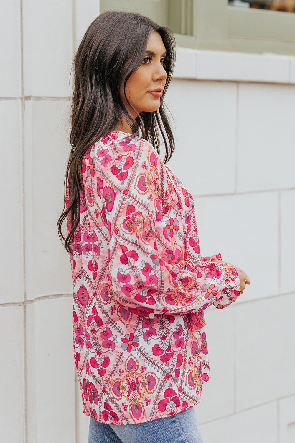 Floral Button-Up Flounce Sleeve Blouse-Teresa&#39;s Fashionista LLC