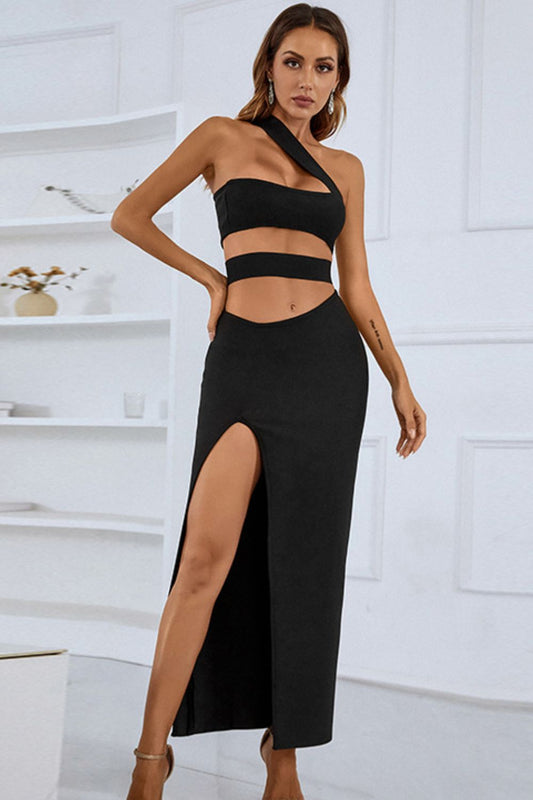 One-Shoulder Cutout Front Split Maxi Dress - Teresa's Fashionista LLC