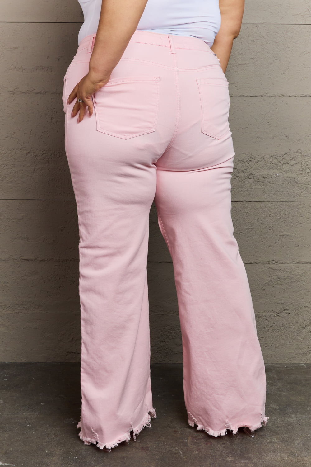 RISEN Raelene Full Size High Waist Wide Leg Jeans in Light Pink-Teresa&#39;s Fashionista LLC