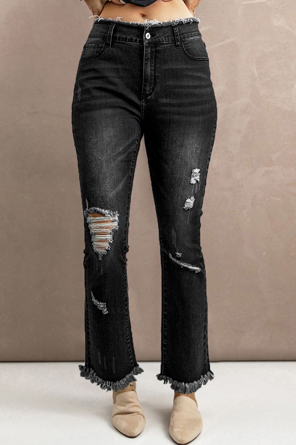 High Waist Distressed Raw Hem Jeans-Teresa&#39;s Fashionista LLC