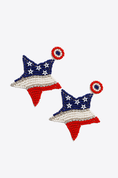 US Flag Beaded Star Earrings-Teresa&#39;s Fashionista LLC