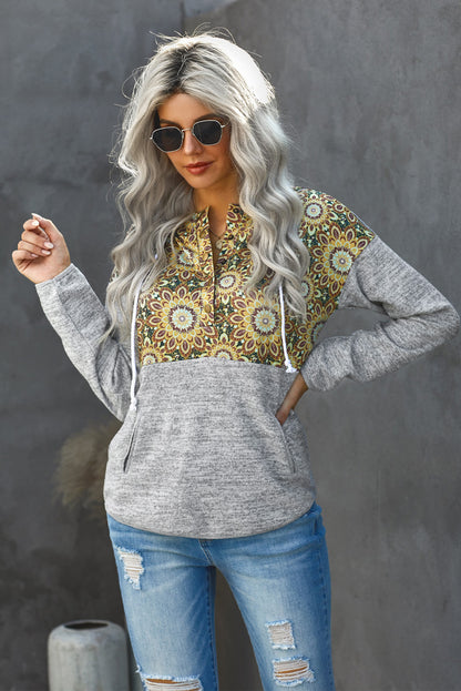 Retro Floral Contrast Panel Hoodie-Teresa&#39;s Fashionista LLC