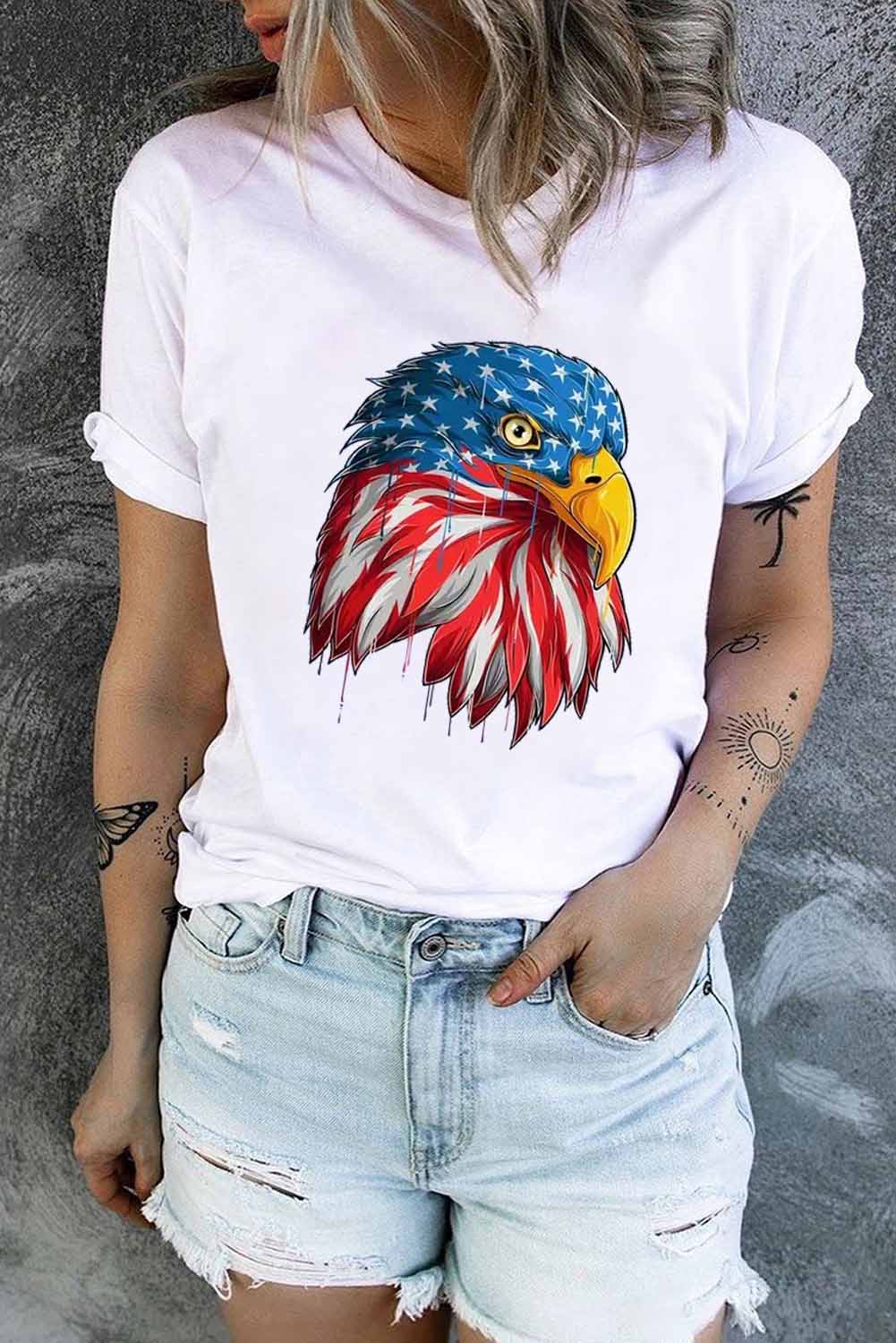 Eagle Graphic Round Neck Tee-Teresa&#39;s Fashionista LLC