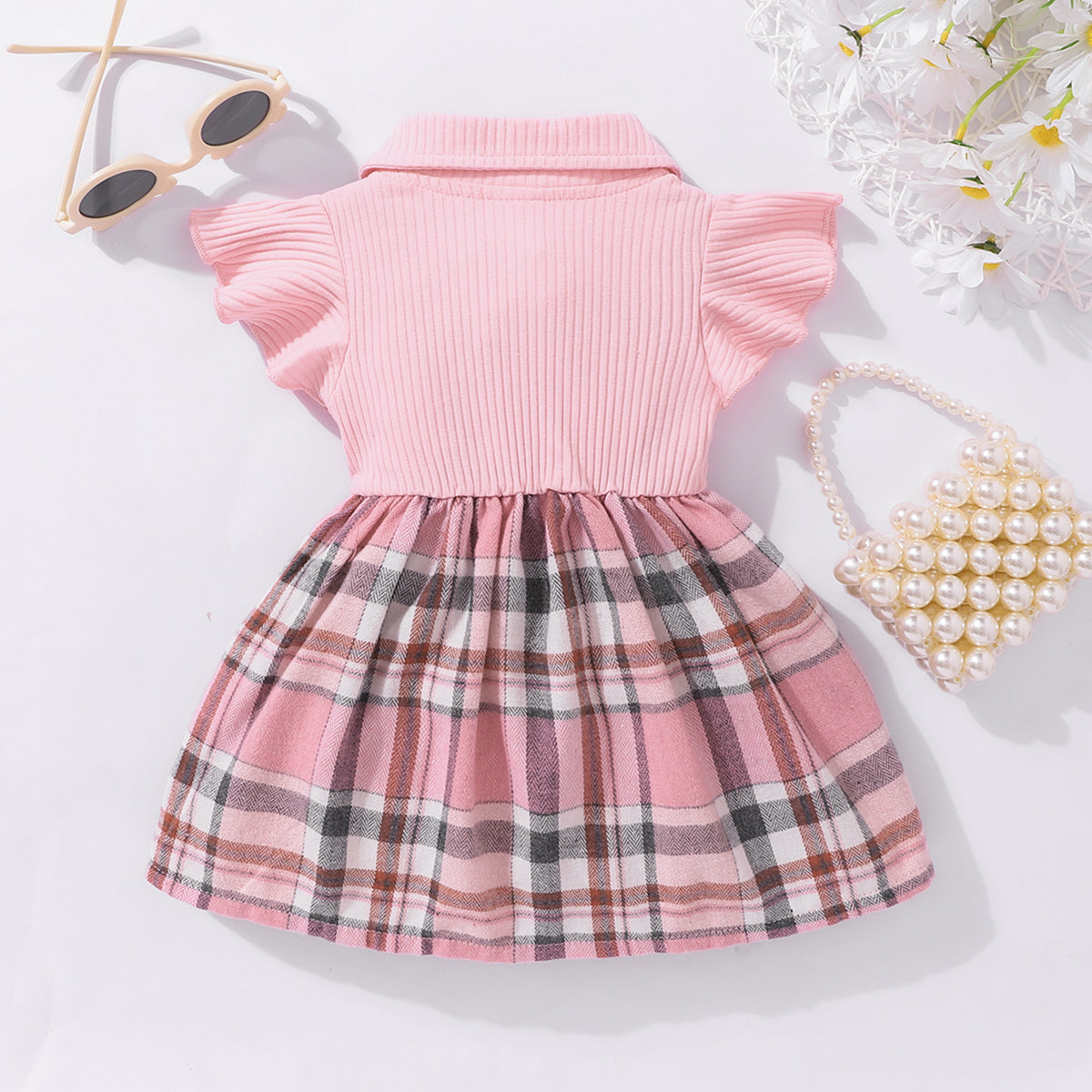 Baby Girl Plaid Collared Bow Detail Dress-Teresa&#39;s Fashionista LLC