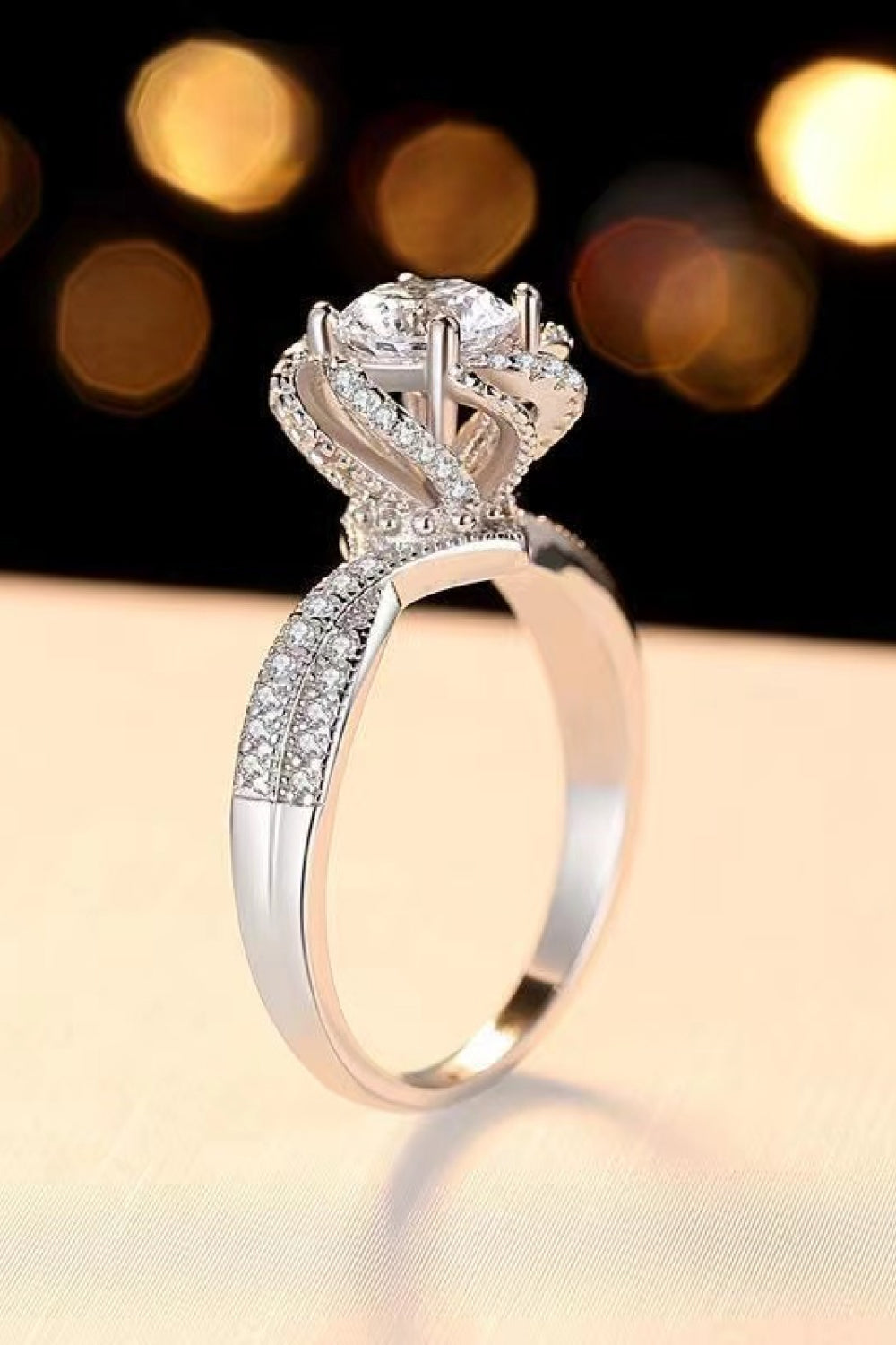 2 Carat Moissanite Floral Platinum-Plated Ring-Teresa&#39;s Fashionista LLC