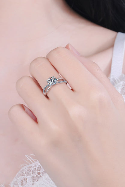 1 Carat Moissanite Crisscross Split Shank Ring-Teresa&#39;s Fashionista LLC