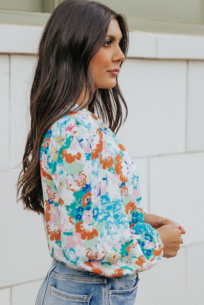 Floral Long Balloon Sleeve Bodysuit-Teresa&#39;s Fashionista LLC