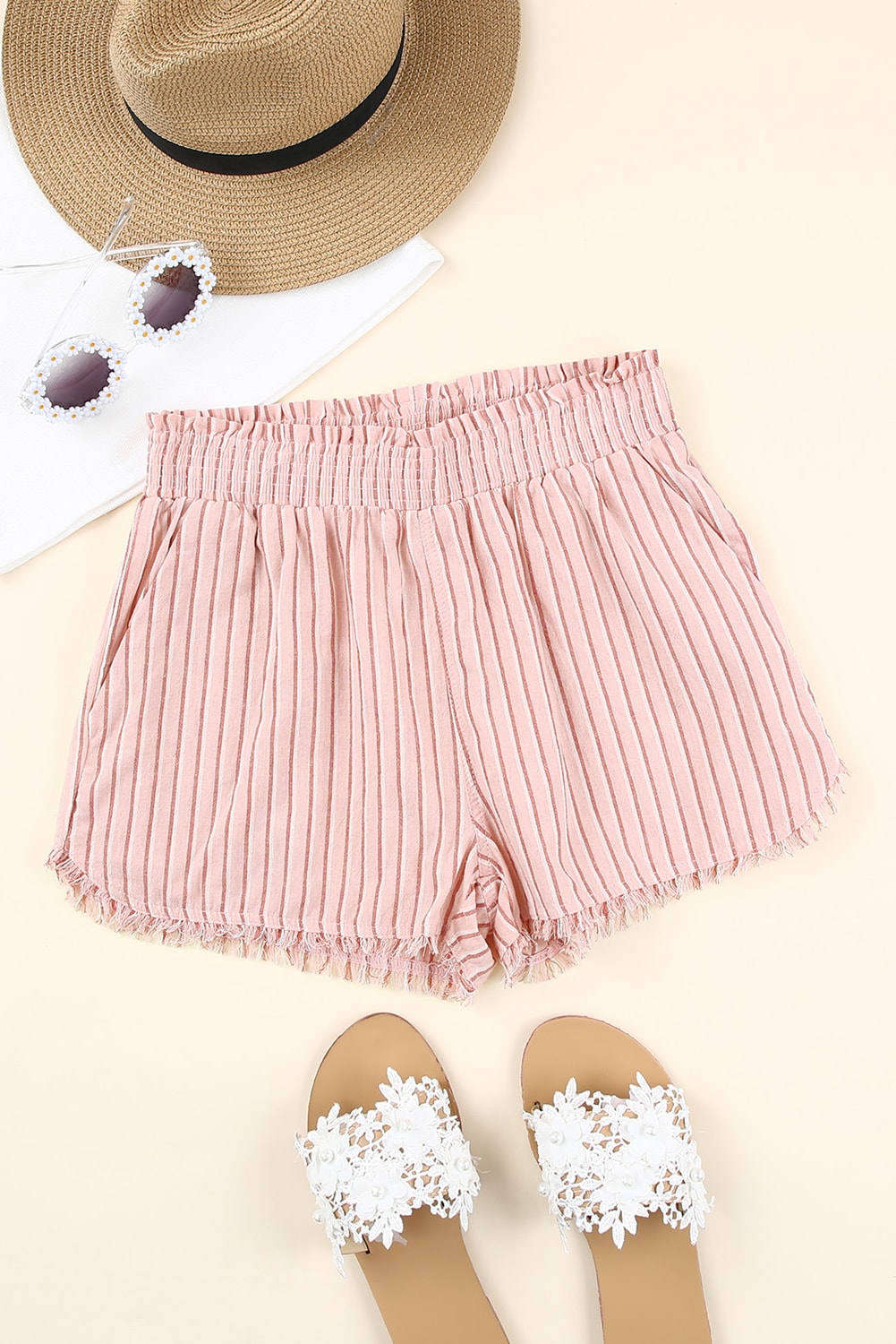 Striped Frayed Hem Paperbag Shorts-Teresa&#39;s Fashionista LLC