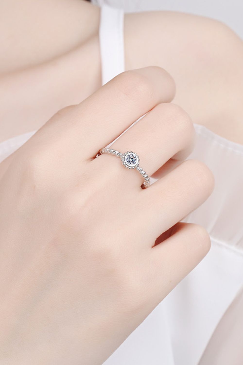 Moissanite Rhodium-Plated Ring-Teresa&#39;s Fashionista LLC