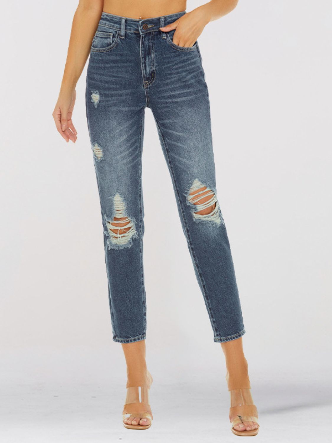 Distressed Skinny Cropped Jeans-Teresa&#39;s Fashionista LLC