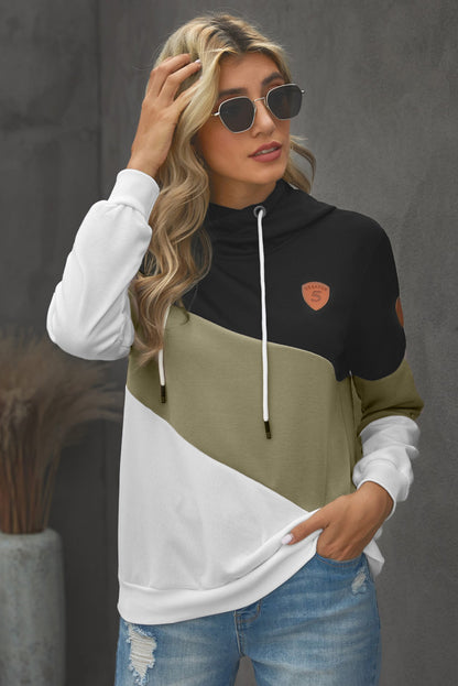 Full Size Range Color Block Cowl Neck Hoodie-Teresa&#39;s Fashionista LLC