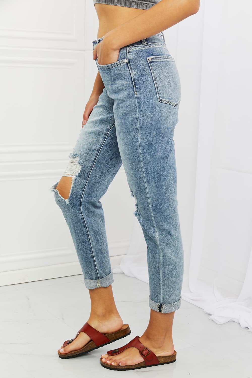 Judy Blue Malia Full Size Mid Rise Boyfriend Jeans-Teresa&#39;s Fashionista LLC