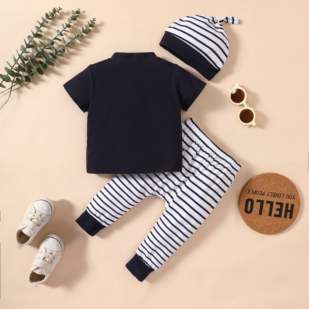 Baby Elephant Graphic Top and Striped Pants Set-Teresa&#39;s Fashionista LLC