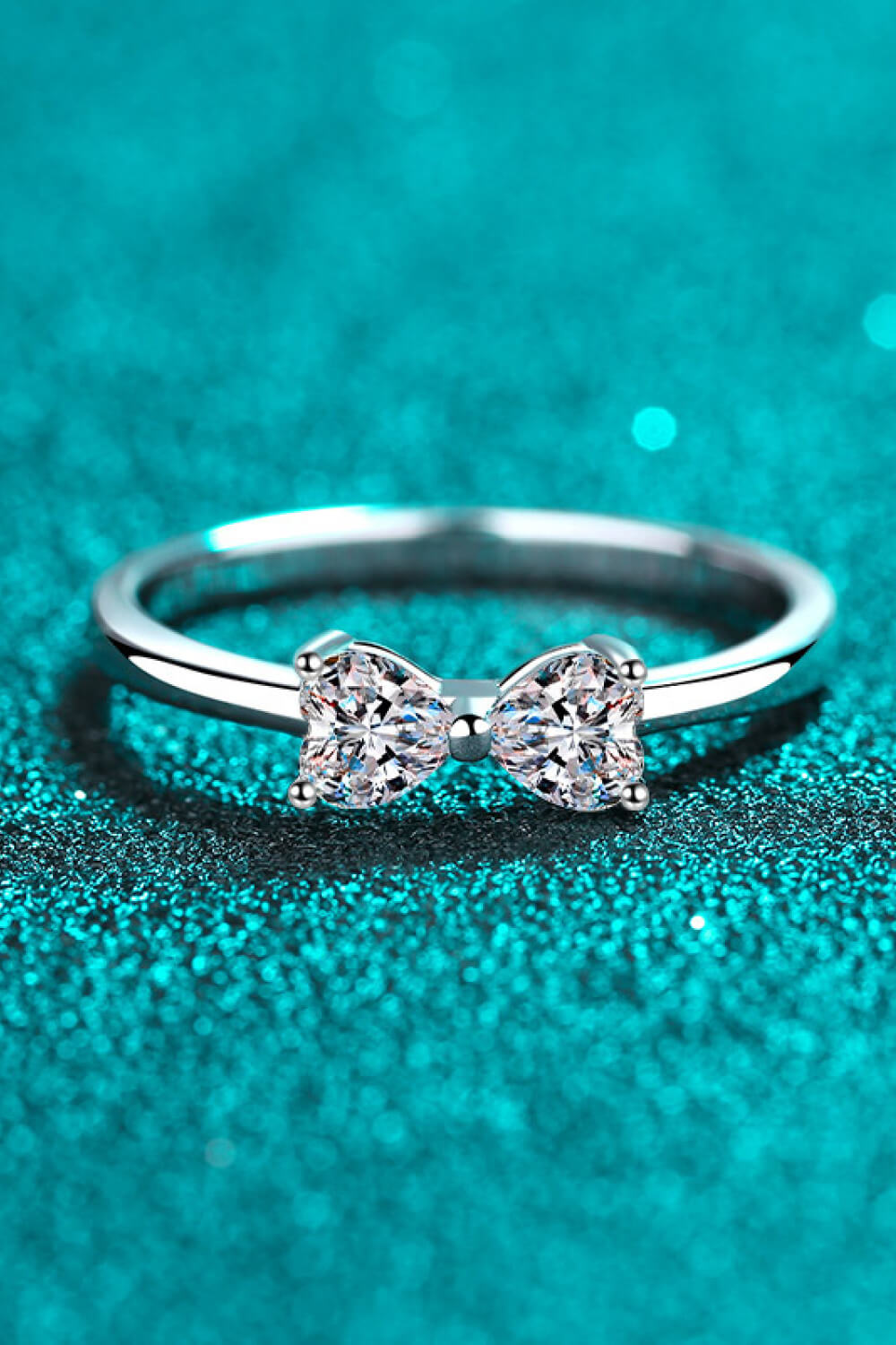 Moissanite Bow Rhodium-Plated Ring-Teresa&#39;s Fashionista LLC