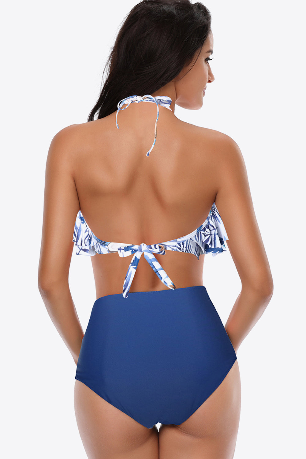 Two-Tone Ruffled Halter Neck Two-Piece Swimsuit-Teresa&#39;s Fashionista LLC