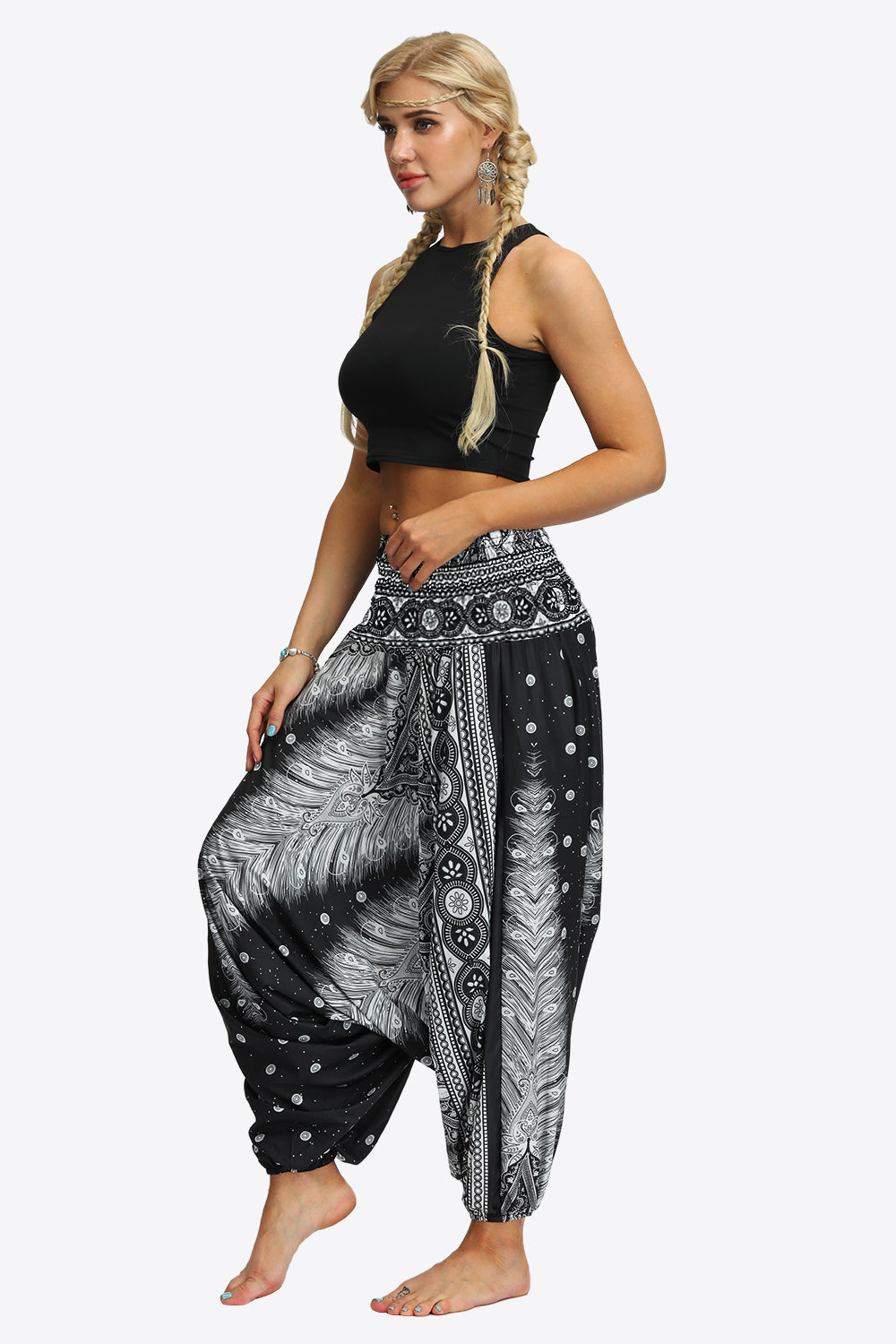 Printed Smocked Waist Harem Pants-Teresa&#39;s Fashionista LLC