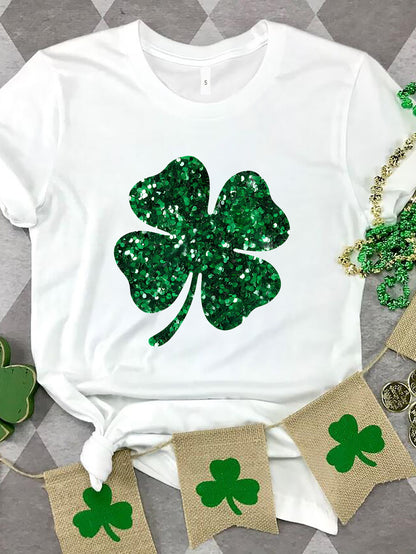 Lucky Clover Round Neck T-Shirt-Teresa&#39;s Fashionista LLC