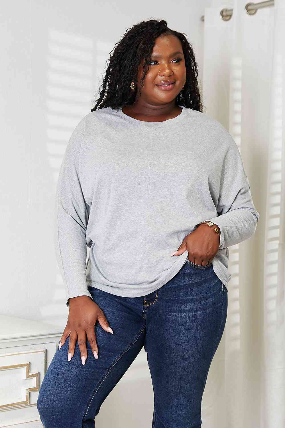 Double Take Seam Detail Round Neck Long Sleeve Top-Teresa&#39;s Fashionista LLC