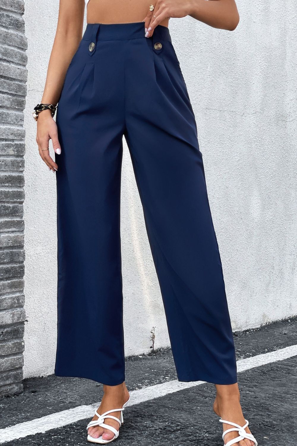 High-Rise Pleated Waist Wide Leg Pants-Teresa&#39;s Fashionista LLC