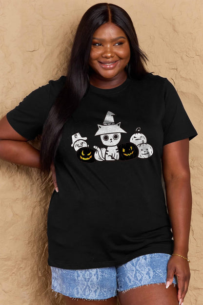 Simply Love Full Size Cat & Pumpkin Graphic Cotton T-Shirt-Teresa&#39;s Fashionista LLC