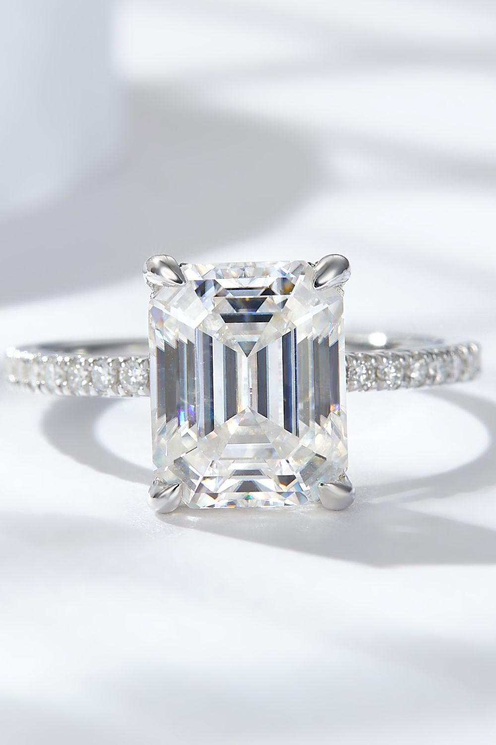 Emerald Cut 4 Carat Moissanite Side Stone Ring-Teresa&#39;s Fashionista LLC