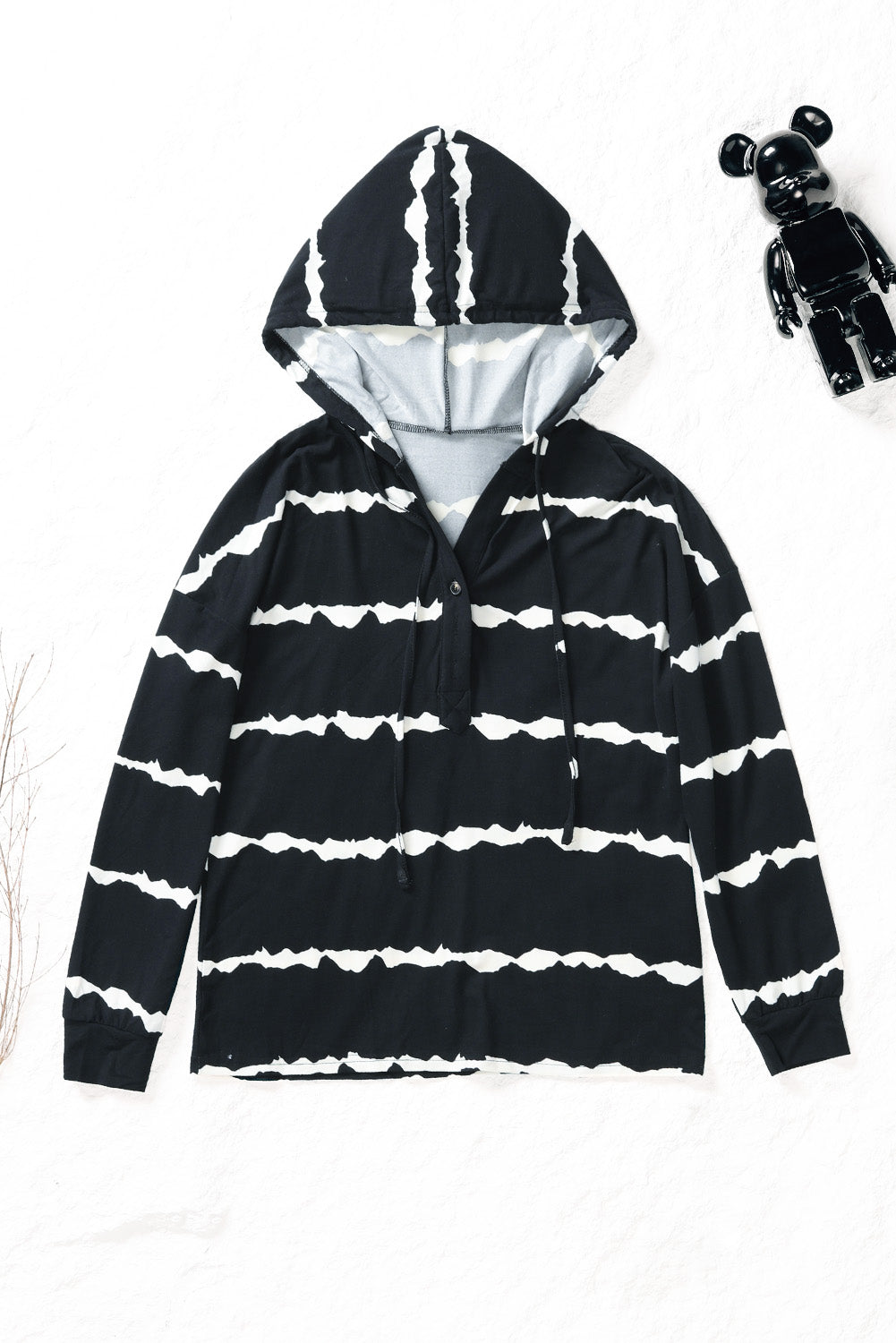 Striped Half-Button Drawstring Hoodie-Teresa&#39;s Fashionista LLC