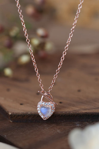 Moonstone Heart Lock Pendant Necklace-Teresa&#39;s Fashionista LLC