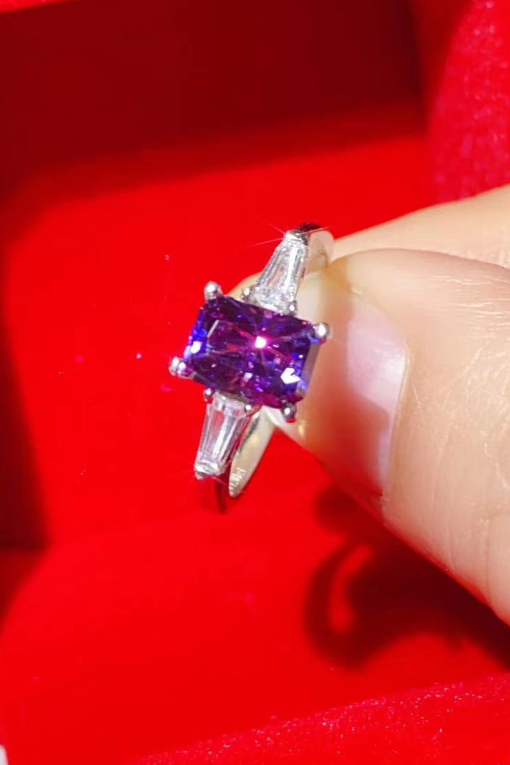 1 Carat Moissanite Platinum-Plated Rectangle Ring in Purple-Teresa&#39;s Fashionista LLC