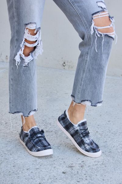 Forever Link Plaid Plush Flat Sneakers-Teresa&#39;s Fashionista LLC