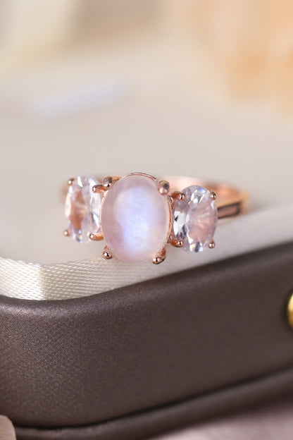 High Quality Natural Moonstone 925 Sterling Silver Three Stone Ring-Teresa&#39;s Fashionista LLC