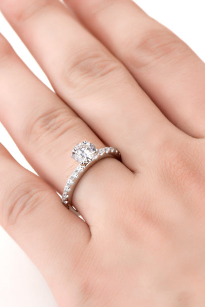 Moissanite Platinum-Plated Side Stone Ring-Teresa&#39;s Fashionista LLC