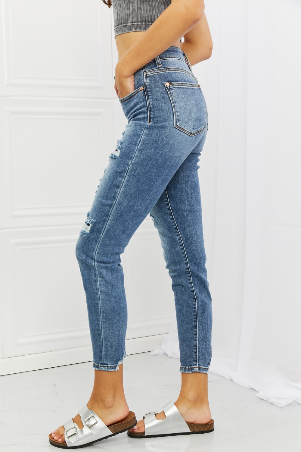 Judy Blue Dahlia Full Size Distressed Patch Jeans-Teresa&#39;s Fashionista LLC