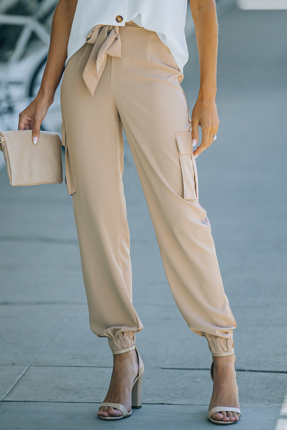 Tied High Waist Cargo Joggers-Teresa&#39;s Fashionista LLC