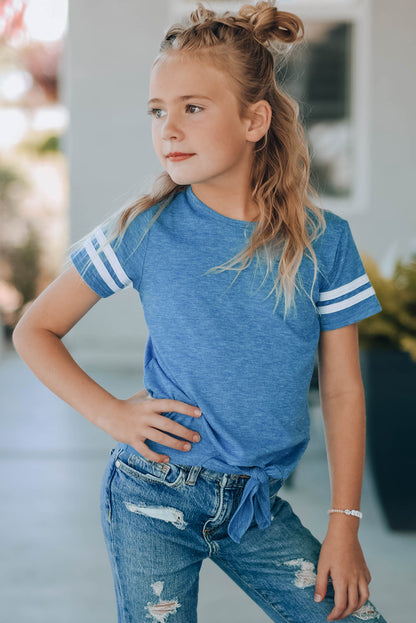 Girls Striped Tie Front T-Shirt-Teresa&#39;s Fashionista LLC