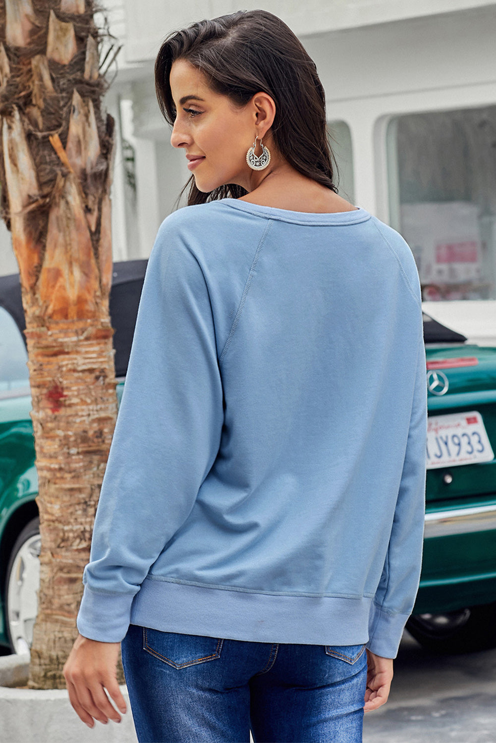 Round Neck Raglan Sleeve Exposed Seam Sweatshirt-Teresa&#39;s Fashionista LLC