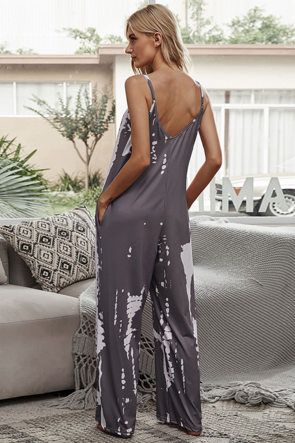 Tie-Dye Spaghetti Strap Jumpsuit with Pockets-Teresa&#39;s Fashionista LLC