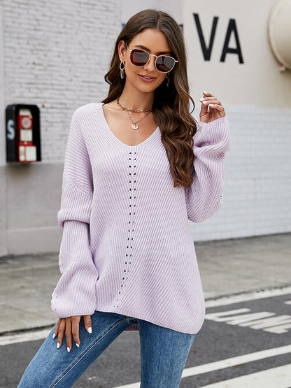 Openwork Dropped Shoulder Long Sleeve Sweater-Teresa&#39;s Fashionista LLC