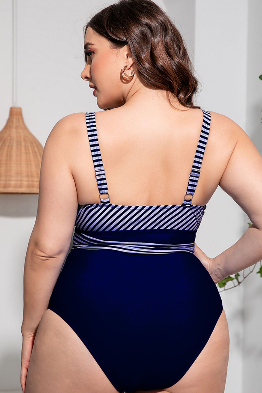 Plus Size Striped Tie-Waist One-Piece Swimsuit-Teresa&#39;s Fashionista LLC