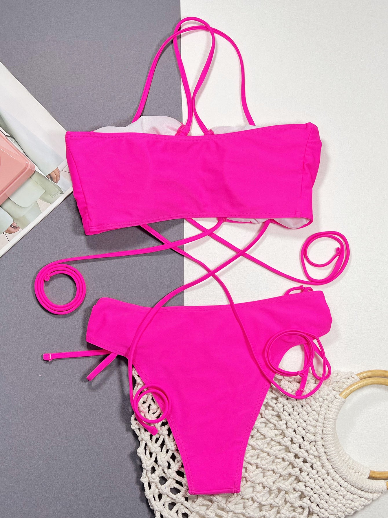 Halter Neck Drawstring Detail Bikini Set-Teresa&#39;s Fashionista LLC