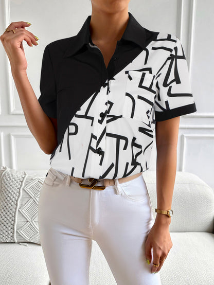 Contrast Short Sleeve Shirt-Teresa&#39;s Fashionista LLC