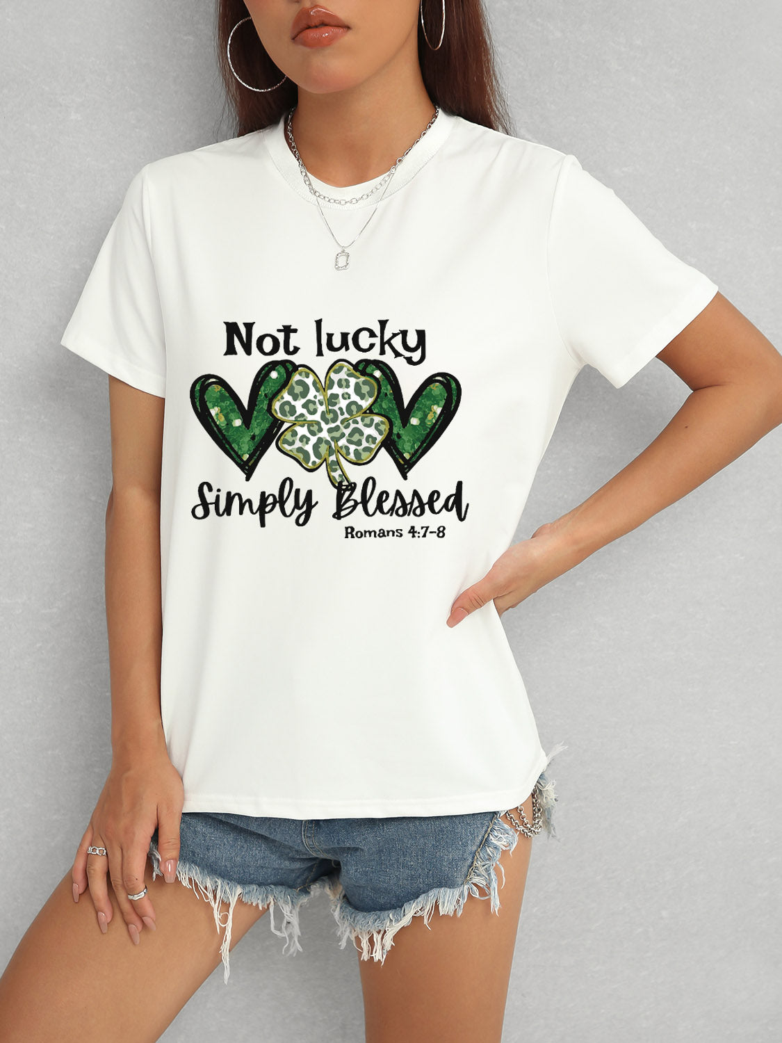 Lucky Clover Round Neck Short Sleeve T-Shirt-Teresa&#39;s Fashionista LLC