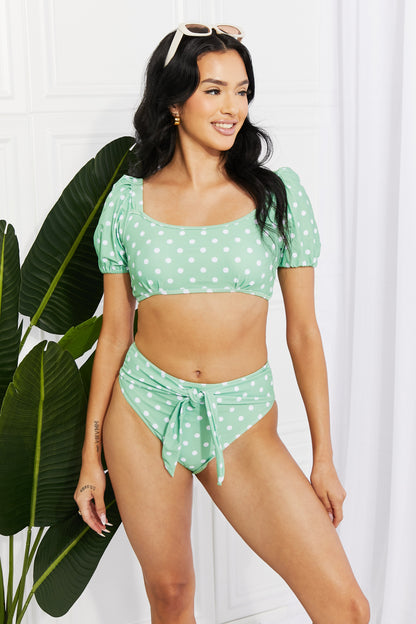 Marina West Swim Vacay Ready Puff Sleeve Bikini in Gum Leaf-Teresa&#39;s Fashionista LLC