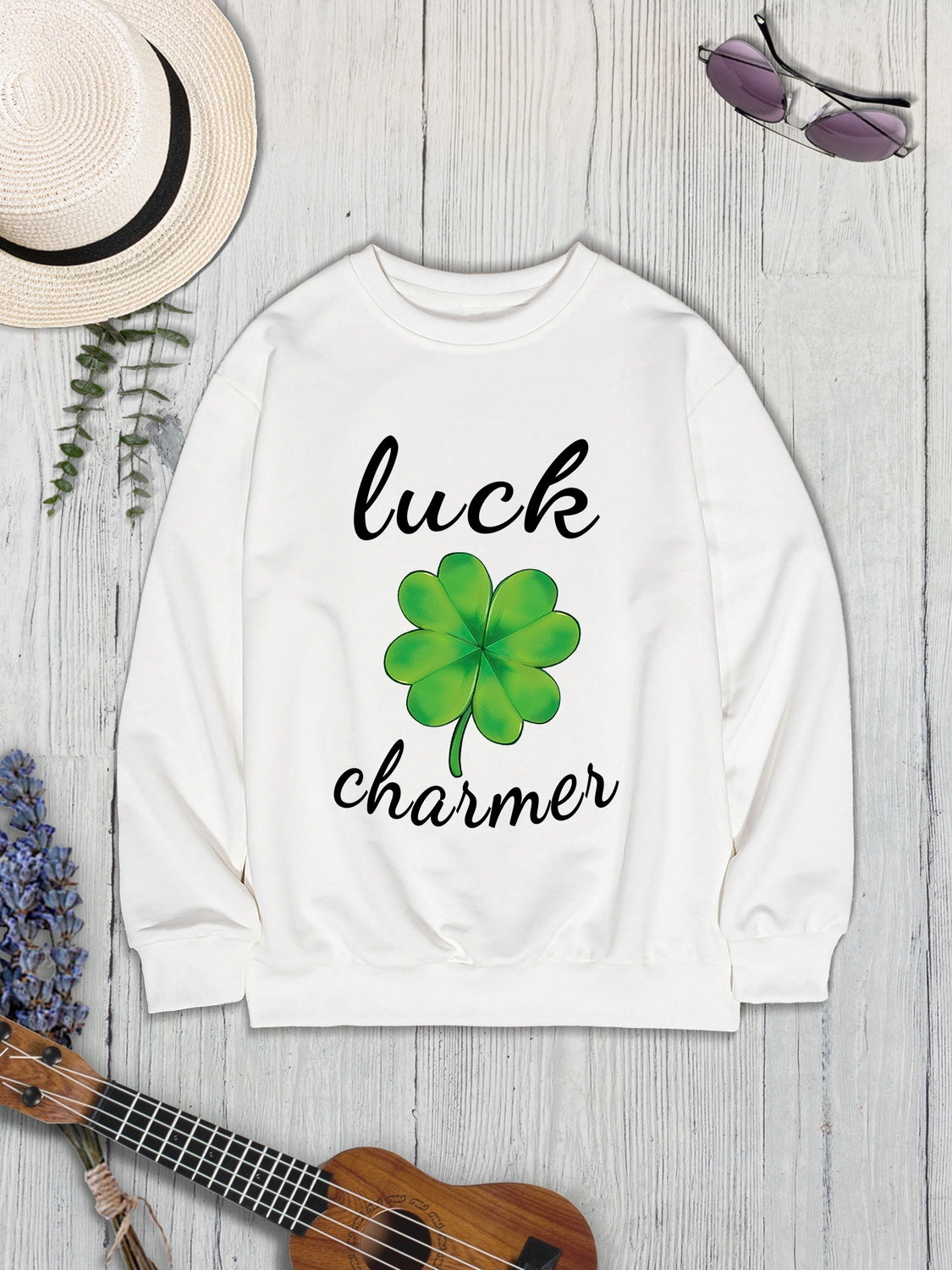 LUCK CHARMER Round Neck Sweatshirt-Teresa&#39;s Fashionista LLC