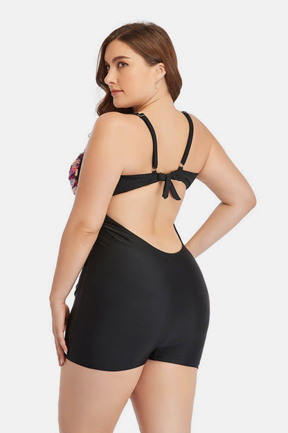 Plus Size Two-Tone One-Piece Swimsuit-Teresa&#39;s Fashionista LLC