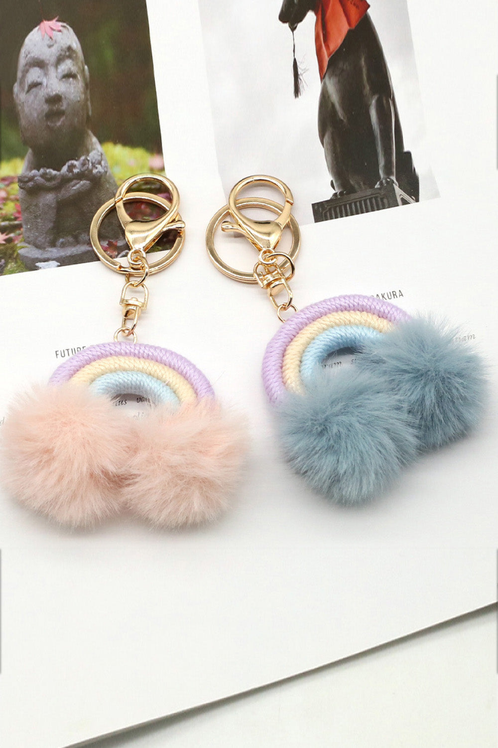 Assorted 4-Pack Rainbow Pom Pom Keychain-Teresa&#39;s Fashionista LLC