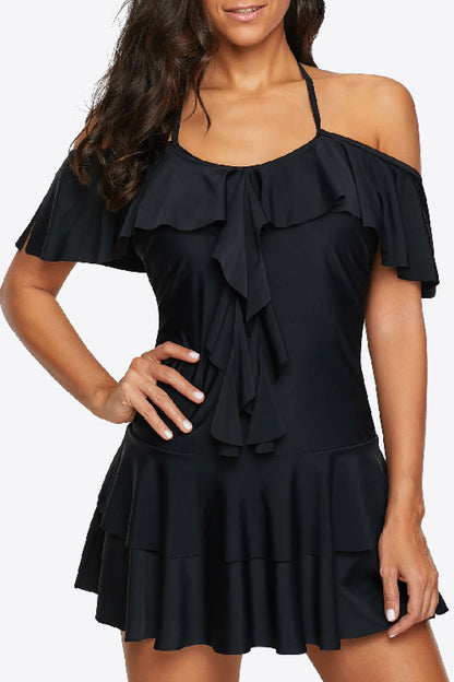 Ruffled Cold-Shoulder Two-Piece Swimsuit-Teresa&#39;s Fashionista LLC