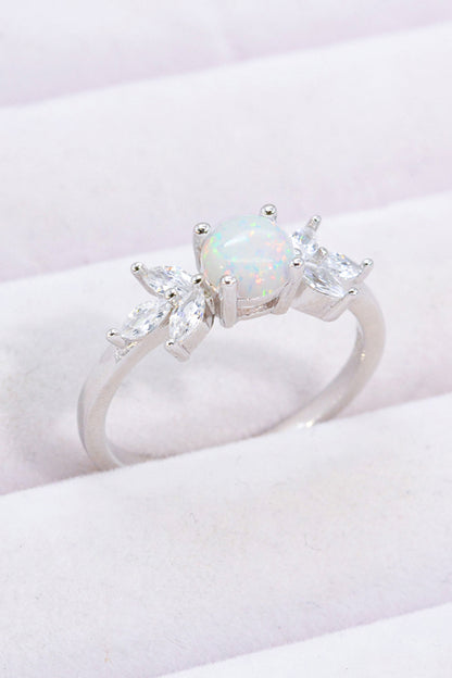 925 Sterling Silver Opal and Zircon Ring-Teresa&#39;s Fashionista LLC