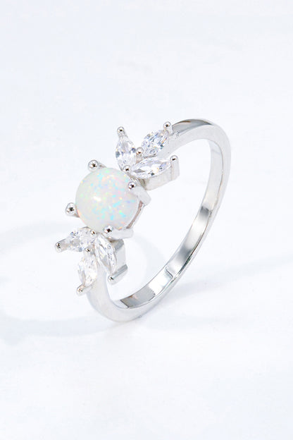 925 Sterling Silver Opal and Zircon Ring-Teresa&#39;s Fashionista LLC